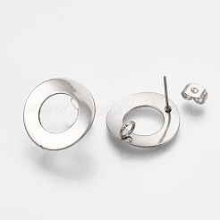 変色しない304ステンレススチールスタッドピアス金具  カン付き  カーブ  リング  ステンレス鋼色  18mm  穴：3mm  ピン：0.8mm&nbsp;X-STAS-Q231-07A