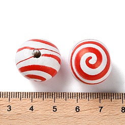 プリントウッドヨーロピアンビーズ  縞模様の丸い  レッド  20x18mm  穴：4mm&nbsp;WOOD-Z002-13A