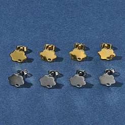 16個 2色 201ステンレススチールスタッドピアス金具 穴付き  304ステンレス鋼のピンとイヤーナット  花  24KGP本金メッキ＆ステンレススチールカラー  10x9mm  穴：1.6mm  ピン：0.8mm  8個/カラー&nbsp;EJEW-FS0001-20