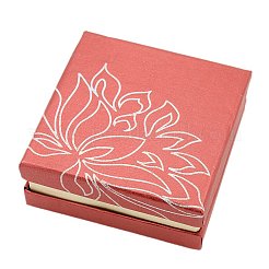 ギフトラッピング用の正方形の厚紙ブレスレットバングルボックス  スポンジで  花蓮のデザイン  レッド  88x88x36mm&nbsp;X-CBOX-A004-03