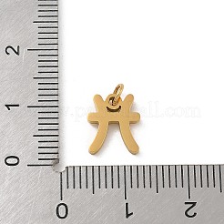 304ステンレススチールチャーム  丸カン付き  ゴールドカラー  星座チャーム  魚座  10x8.5x1.5mm  穴：3mm&nbsp;LS-STAS-R001-04G-12