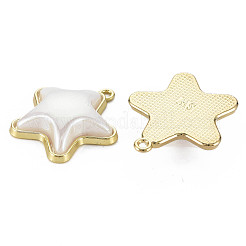 ラックメッキ合金ペンダント  電気メッキabsプラスチック模造真珠ビーズ付き  スター  ホワイト  24.5x21.5x6.5mm  穴：1.6mm&nbsp;PALLOY-T077-156-NR