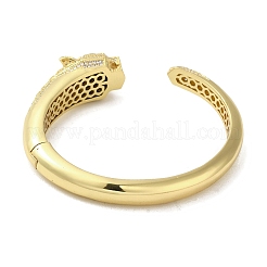 Brass Pave Clear & Green Cubic Zirconia Leopard Open Cuff Bangle for Women&nbsp;BJEW-K246-16G