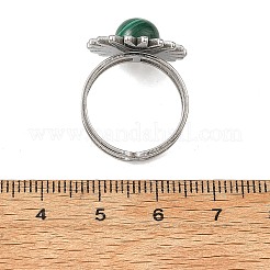 天然マラカイトとステンレススチール製のオープンカフリング  太陽  ステンレス鋼色  17mm&nbsp;RJEW-JR01091-02