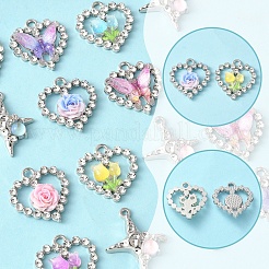 7 スタイルのプラチナ合金ガラスペンダント  樹脂と  混合図形  ミックスカラー  21.5~25x20~21x4~4.5mm  穴：1.4~2.3mm&nbsp;FIND-FS0003-71