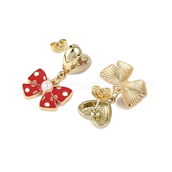 Heart with Bowknot Alloy Enamel Dangle Stud Earrings&nbsp;EJEW-JE06355