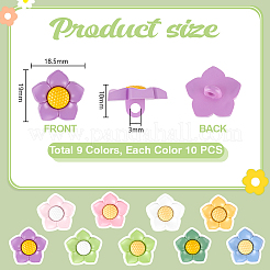 90本9色1穴レジンボタン  花  ミックスカラー  18.5x19x10mm  穴：3mm  10個/カラー&nbsp;BUTT-PH0001-66