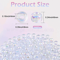 UVメッキアクリルビーズ500個。  大穴ビーズ  虹色の  ロンデル  透明  9x6mm  穴：4mm&nbsp;OACR-SP0001-85B
