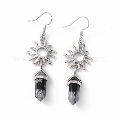Natural Snowflake Obsidian Bullet with Sun Dangle Earrings&nbsp;EJEW-I276-01P-03
