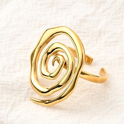 女性用304ステンレススチールカフオープンリング  スパイラル  ゴールドカラー  27x23mm  内径：18mm&nbsp;RJEW-V014-10G