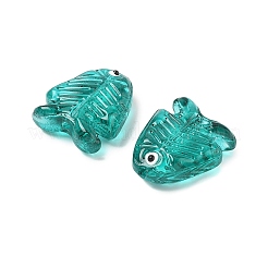 透明なガラスエナメルビーズ  魚  ライトシーグリーン  21.5x18x7mm  穴：1.5mm&nbsp;LAMP-U004-06