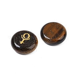 10個 10スタイル 天然タイガーアイカボション  金箔押し模様のフラットラウンド  18~18.5x4.5~6mm  1個/スタイル&nbsp;G-G193-03D