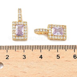 真鍮製マイクロパヴェキュービックジルコニアペンダント  長方形チャーム  18KGP本金メッキ  ミックスカラー  19.5x9x5mm  穴：5x3.5mm&nbsp;KK-Z139-08G
