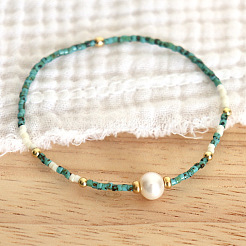 Natural Freshwater Pearl and Dyed Natural Howlite Rice Beaded Stretch Bracelets for Women&nbsp;PF0459-2