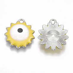 合金ペンダント  エナメル  ナザールボンジュウ付き花  プラチナ  ゴールド  21x19x4.5mm  穴：1.8mm&nbsp;ENAM-S016-48F
