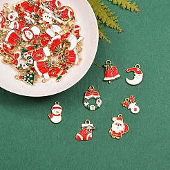 合金エナメルチャーム  クリスマスのために  混合図形  ライトゴールド  ミックスカラー  66個/箱&nbsp;ENAM-SZ0001-19LG