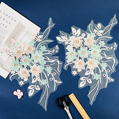 ポリエステル アクリル ラインストーン アップリケ 刺繍 ABS スパンコール  鉄ベース  花  アクア  400x290x5.5mm&nbsp;FIND-WH20019-165B-06