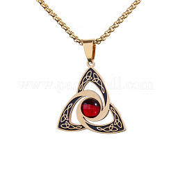 Viking Trinity Knot 304 Stainless Steel Red Cubic Zirconia Pendant Necklaces for Men&nbsp;FS-WG3DF62-02