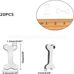 304ステンレススチールチャーム  犬用の骨  ステンレス鋼色  15x6.5x1mm  穴：1.5mm  20個/箱&nbsp;STAS-UN0003-80