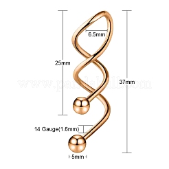 316ステンレススチールスパイラルバーベル  女性用ツイスト軟骨イヤリング  ローズゴールド  37~25x6.5mm  ピン: 14ゲージ(1.63mm)  ビーズ：直径5mm&nbsp;AJEW-G042-02RG