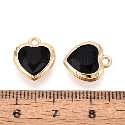 合金ラインストーンチャーム  ハート  ゴールドカラー  ジェット  13.5x12x5mm  穴：1.6mm&nbsp;PALLOY-T092-23G-04
