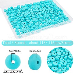 3連売り手作りポリマークレイビーズ連売り  ジュエリー工芸用品のDIY用  フラットラウンド  ミディアムターコイズ  6~7x3mm  穴：1.5mm  約113~116個/連  15.55インチ〜16.14インチ（39.5~41cm）&nbsp;CLAY-SC0001-67C