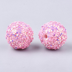 アクリルビーズ  キラキラビーズ  スパンコール/スパンコール付き  ラウンド  パールピンク  19.5~20x19mm  穴：2.5mm&nbsp;SACR-T345-01E-19