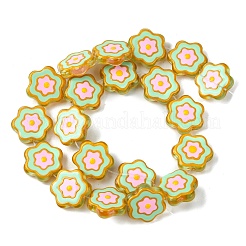 ガラスビーズ  手描きのビーズ  エナメル  花  アクアマリン  19x6mm  穴：1.2mm&nbsp;GLAA-A040-01B