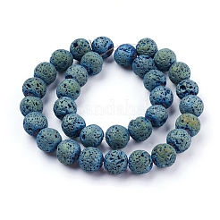 PVD Vacuum Plating Electroplated Natural Lava Rock Bead Strands&nbsp;G-E432-12mm-01