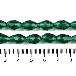 透明ガラスビーズ連売り  多面カット  ティアドロップ  濃い緑  15x10mm  穴：1.6mm  約46~48個/連  27.95インチ（71cm）&nbsp;X-EGLA-N013-T10mm-D24