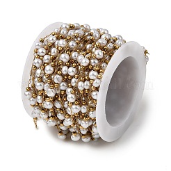 Handmade 304 Stainless Steel ABS Plastic Pearl Beaded Round Link Chains&nbsp;CHS-L032-01G-06
