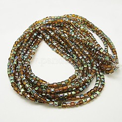 電気メッキガラスビーズセット  多面カット  キューブ  ダークチソウ  6x6x6mm  穴：1mm  約100個/連  22.4インチ&nbsp;EGLA-D018-6x6mm-48