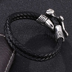 Genuine Leather Wrap Wide Cord Bracelet with Stainless Steel Toggle Clasps&nbsp;PW-WGB7026-01
