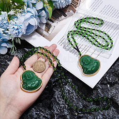 2Pcs Alloy Glass Buddha Pendant Glass Beaded Necklaces&nbsp;NJEW-UN0001-89