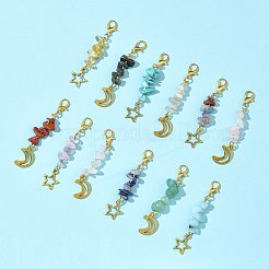 天然・合成宝石と星月合金ペンダント装飾12個  合金製カニカン付き  54~57mm&nbsp;HJEW-FS00051