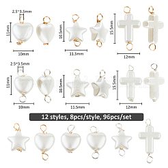 96個 12スタイル DIY ジュエリー製作キット  ABSプラスチック模造真珠コネクタチャームとペンダントを含む  環境にやさしい丸銅線を使用  ホワイト  19~26x10.5~12x4.5~5mm  穴：2.5~3.5mm  8個/スタイル&nbsp;PALLOY-FH00054