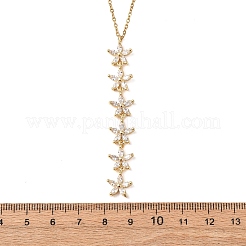 Brass Crystal Rhinestone 5 Flower Y Pendant 201 Stainless Steel Chain Necklaces for Women&nbsp;NJEW-C110-01G