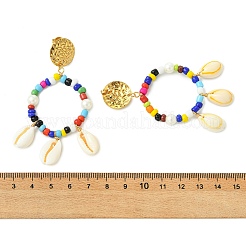 304 Stainless Steel & Natural Cowrie Shell Dangle Stud Earrings for Women&nbsp;EJEW-JE07231