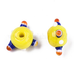 手作りのでこぼこランプワークビーズ  きいろ  10~11x11~12x7~8mm  穴：1.4~1.6mm&nbsp;LAMP-S194-003-A03