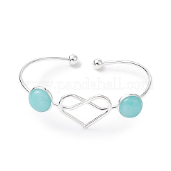Natural Mixed Gematone Flat Round with Heart Open Cuff Bangle&nbsp;BJEW-JB09339