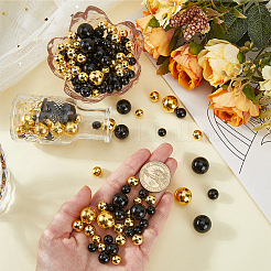 DIYビーズキット  イミテーションパールアクリルビーズを含む  ABSプラスチックビーズ  ブラック  8~16mm  360個/セット&nbsp;DIY-PA0001-14A