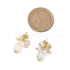 合金とガラスのダングルスタッドピアス  蝶結び  ホワイト  20x8mm&nbsp;EJEW-JE06117
