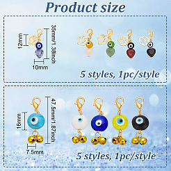 2 Sets 2 Style Natural Gemstone Heart & Bell Pendant Decorations&nbsp;HJEW-FG0001-17