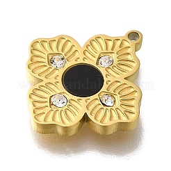 アクリルパーツ  イオンプレーティング（IP）304ステンレススチールラインストーン金具  花のチャーム  ゴールドカラー  15x14x2mm  穴：1mm&nbsp;STAS-M059-08G-01