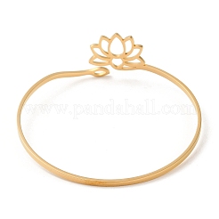 304ステンレススチールカフバングル  中空の蓮の花  ゴールドカラー  内径：2-1/4インチ（5.8cm）&nbsp;BJEW-K234-01G