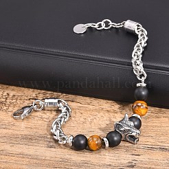 タイガーアイビーズのブレスレット  ステンレススチール製カーブチェーン付き  虎  ステンレス鋼色  7-1/2~8-5/8インチ（19~22cm）&nbsp;PW-WG63DC0-01