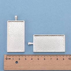 合金カボションセッティングペンダント  プレーンエッジベゼルカップ  カドミウムフリー＆鉛フリー  長方形  銀色のメッキ  59x27x7.5mm&nbsp;PALLOY-2418-S-LF