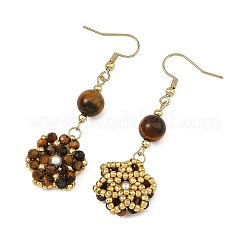 Natural Tiger Eye and Shell Pearl Braided Dangle Earrings&nbsp;EJEW-MZ00789-03