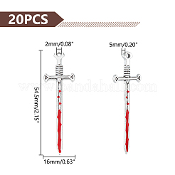 ハロウィン合金エナメルペンダント20個。  アンティークシルバー  剣のチャーム  レッド  54.5x16x5mm  穴：2mm&nbsp;FIND-UN0003-03