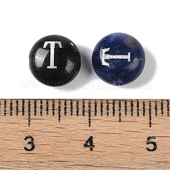 天然混合宝石ビーズ  アルファベット付きフラットラウンド  文字t  8.5~9x5~5.5mm  穴：1.2mm&nbsp;G-L524-20T